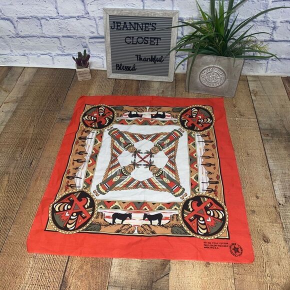 American Vintage Crafted with Pride Native American Design Handkerchief Bandana - Picture 1 of 7